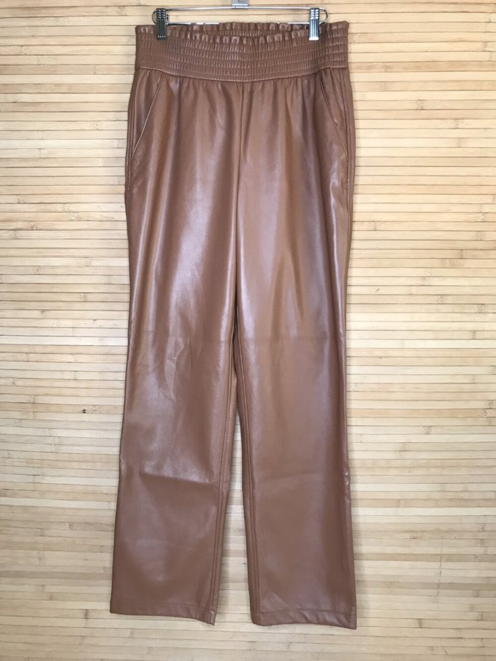Joie Women's Tan Camel Vegan Leather High Rise Straight Pockets Pants Size M